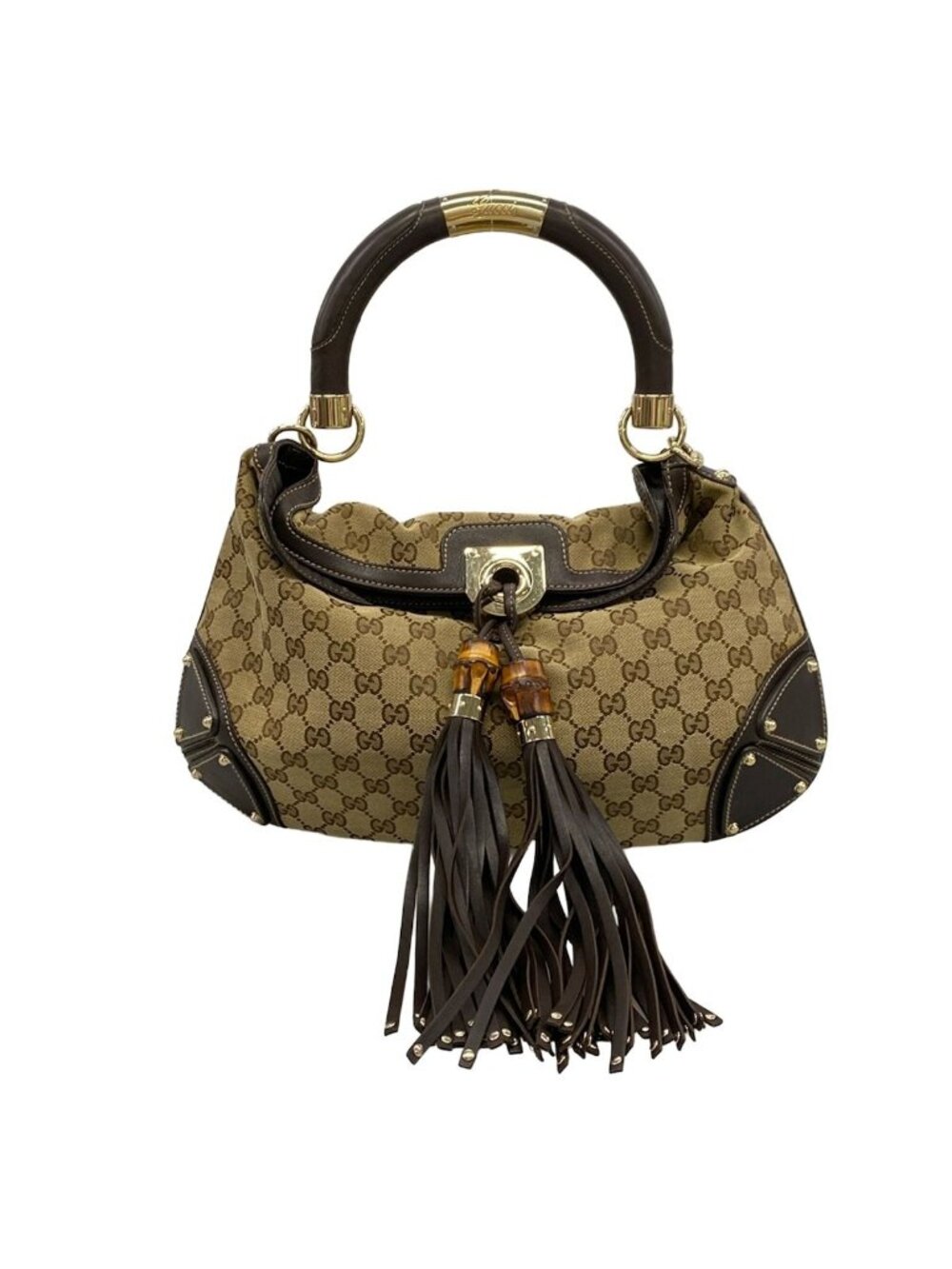 Gucci Handbag Beige Dark Brown Leather